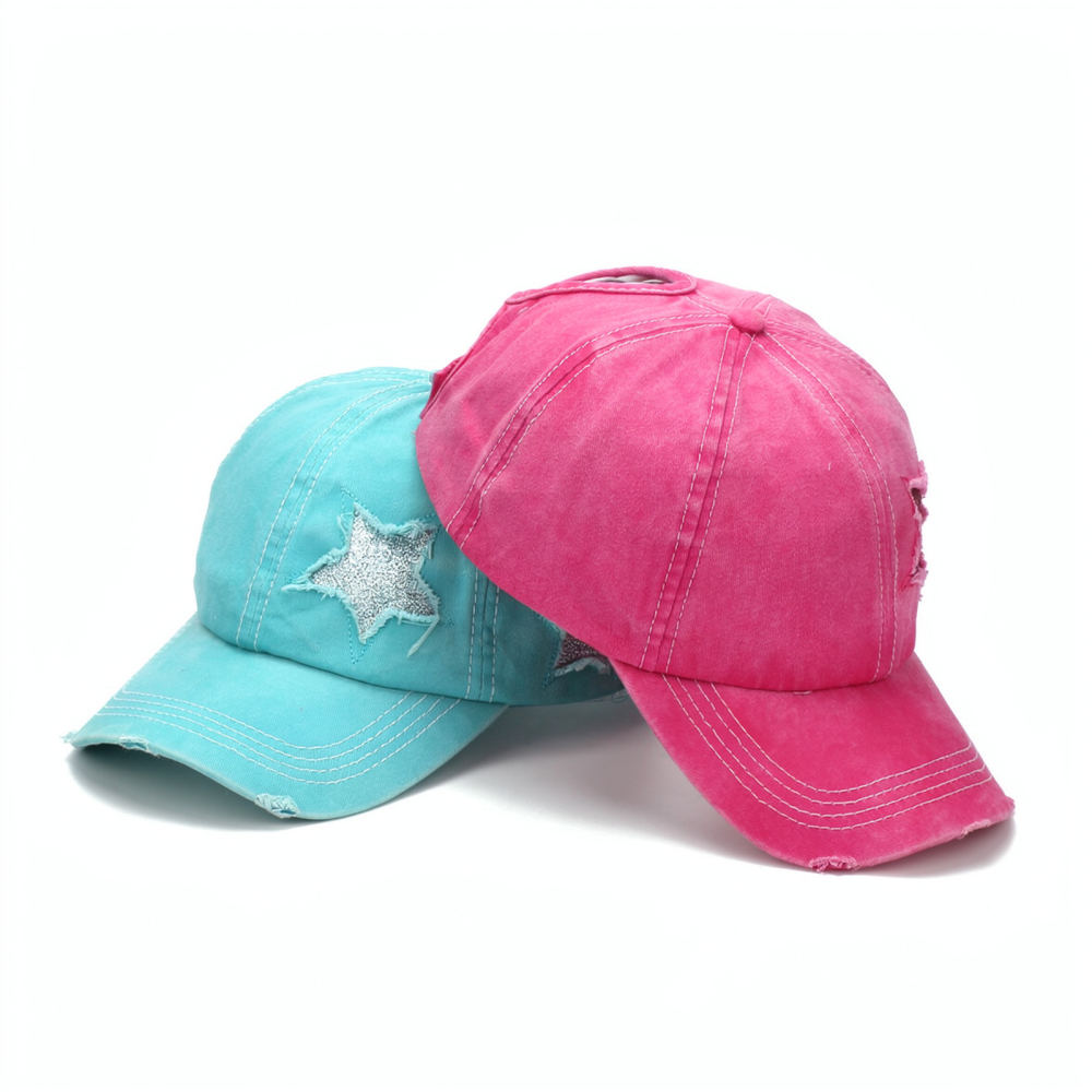 Vintage Outdoor Fashion - Distressed Cotton Ponytail Baseball Cap Sequined