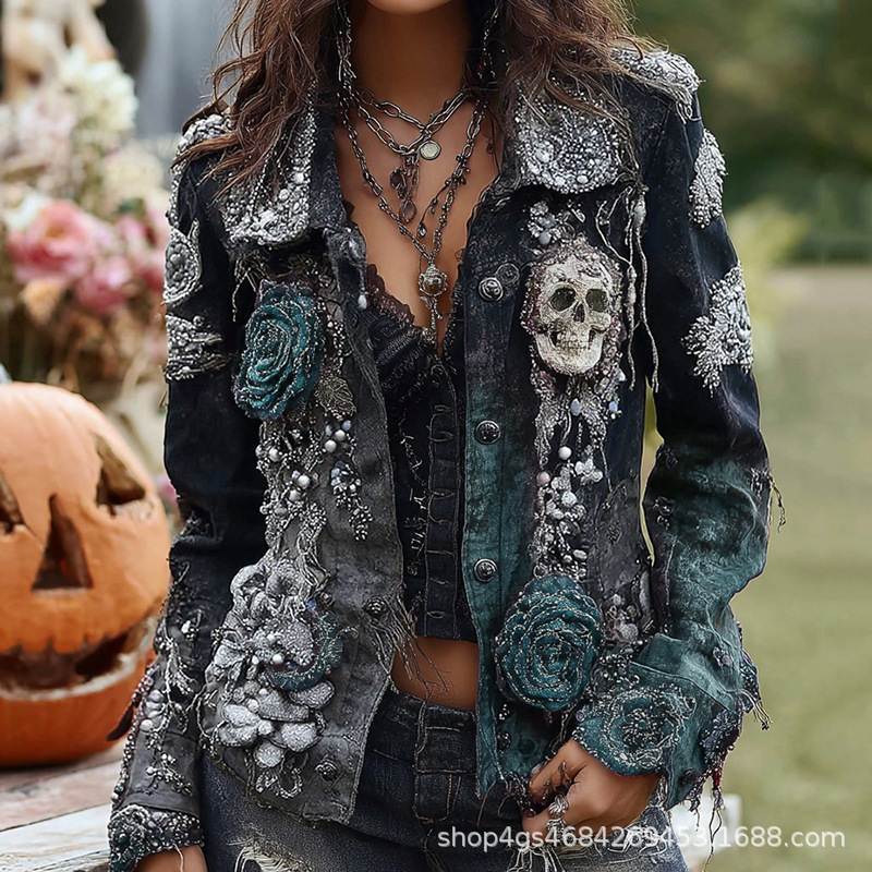 Gothic Punk Skull Rose Embroid - огляд і ціна Vintage Fashion Stores